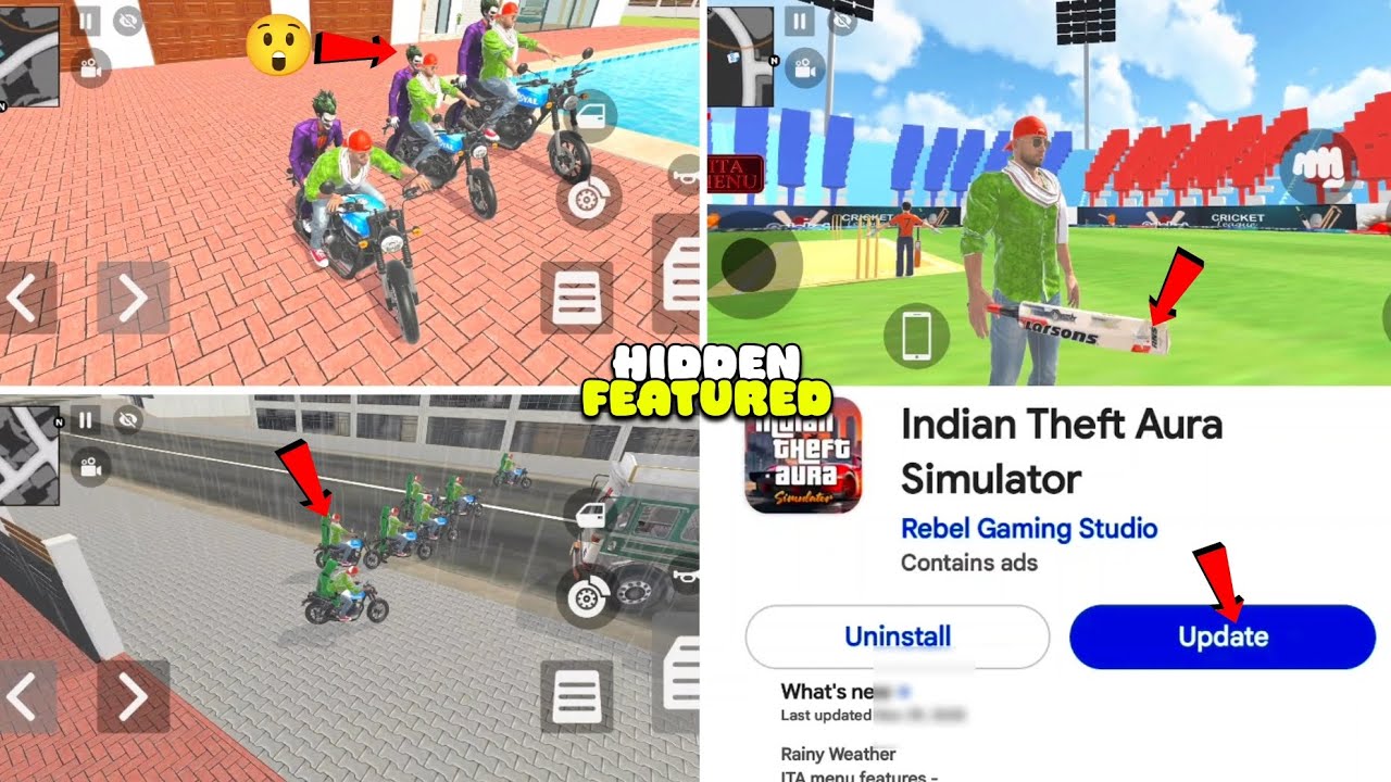 Hidden Features After Update Of Indian Theft Aura Simulator | New Truck+Cricket Stediam Cheat Code 