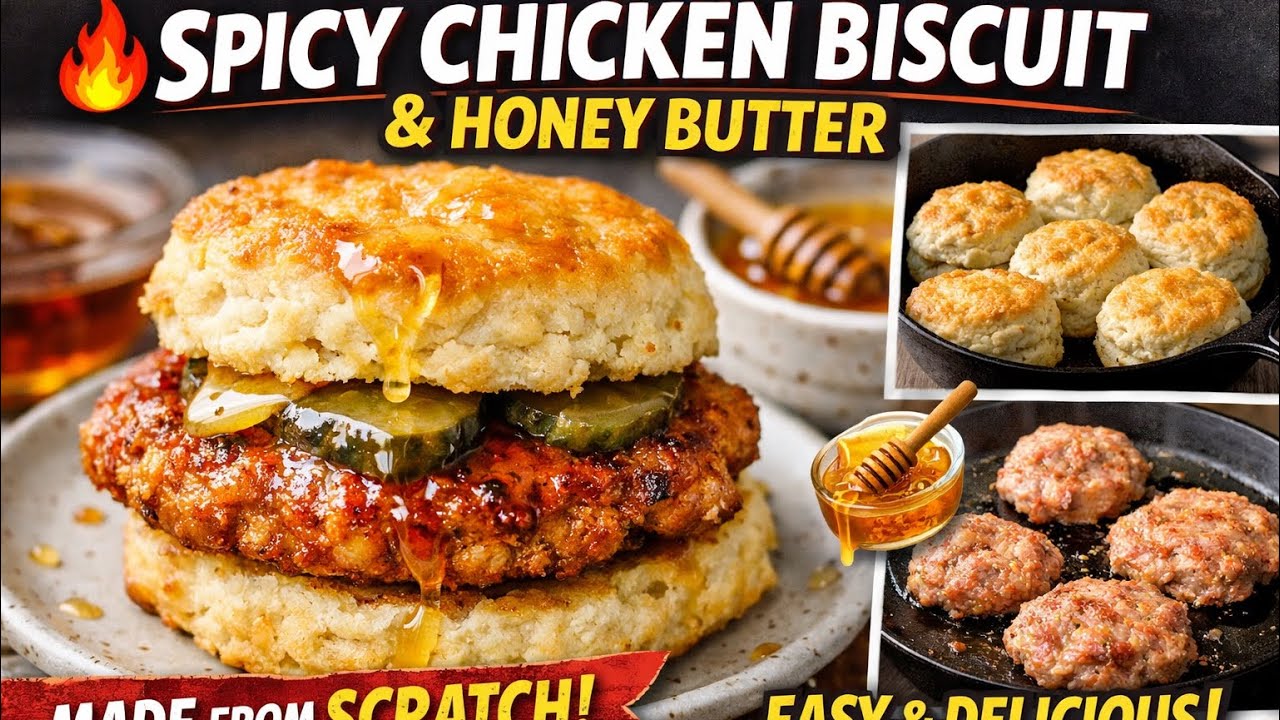 Spicy Chicken Biscuit with Honey Butter 🔥🍯 | From-Scratch Buttermilk Biscuits (Meal Prep Friendly)