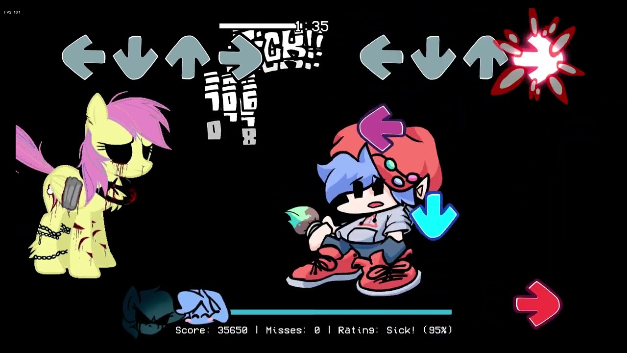 Friday Night Funkin' Reskin: Amnesia Fluttershy over Amnesia Rainbow Dash.