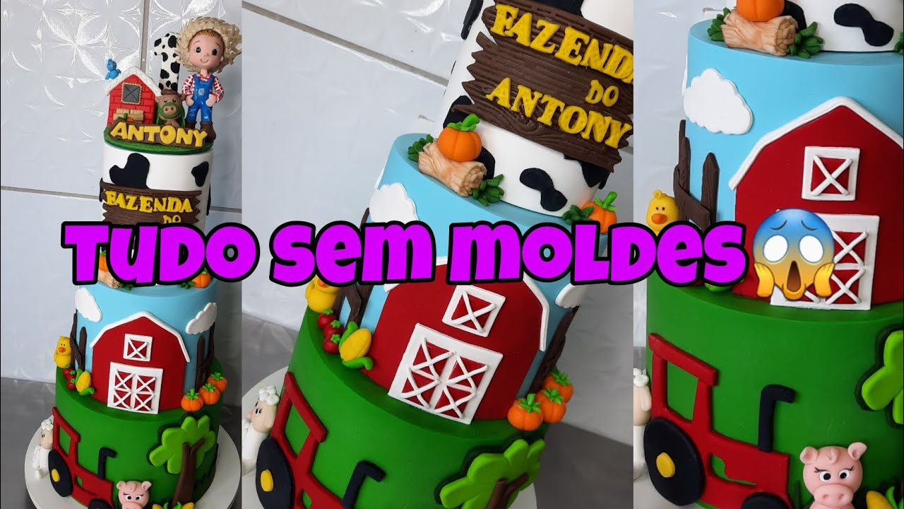 BOLO FAZENDINHA MENINO 3 ANDARES TODO VERDADEIRO, SEM MOLDES!