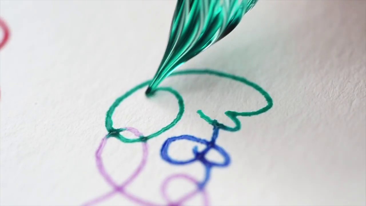 Rainbow watercolors with glass dip pen, real time fluid calligraphy, The Aloha Studios