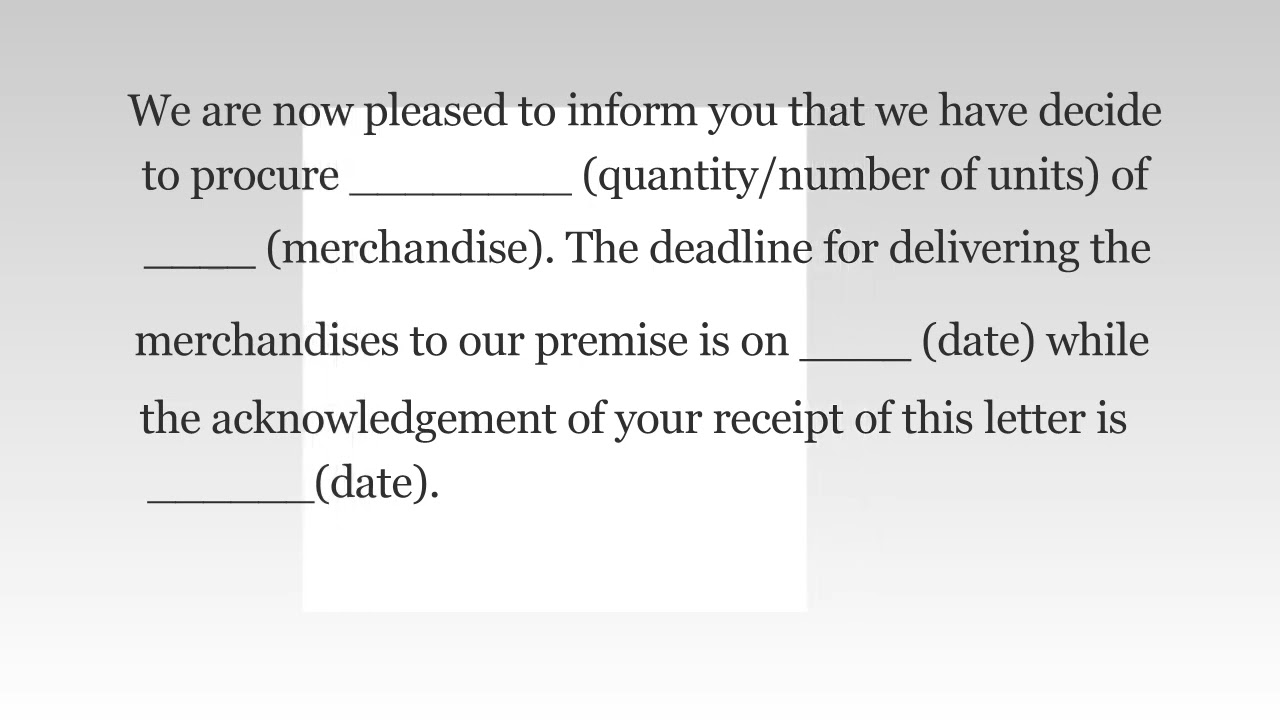 Purchase Order Letter Sample