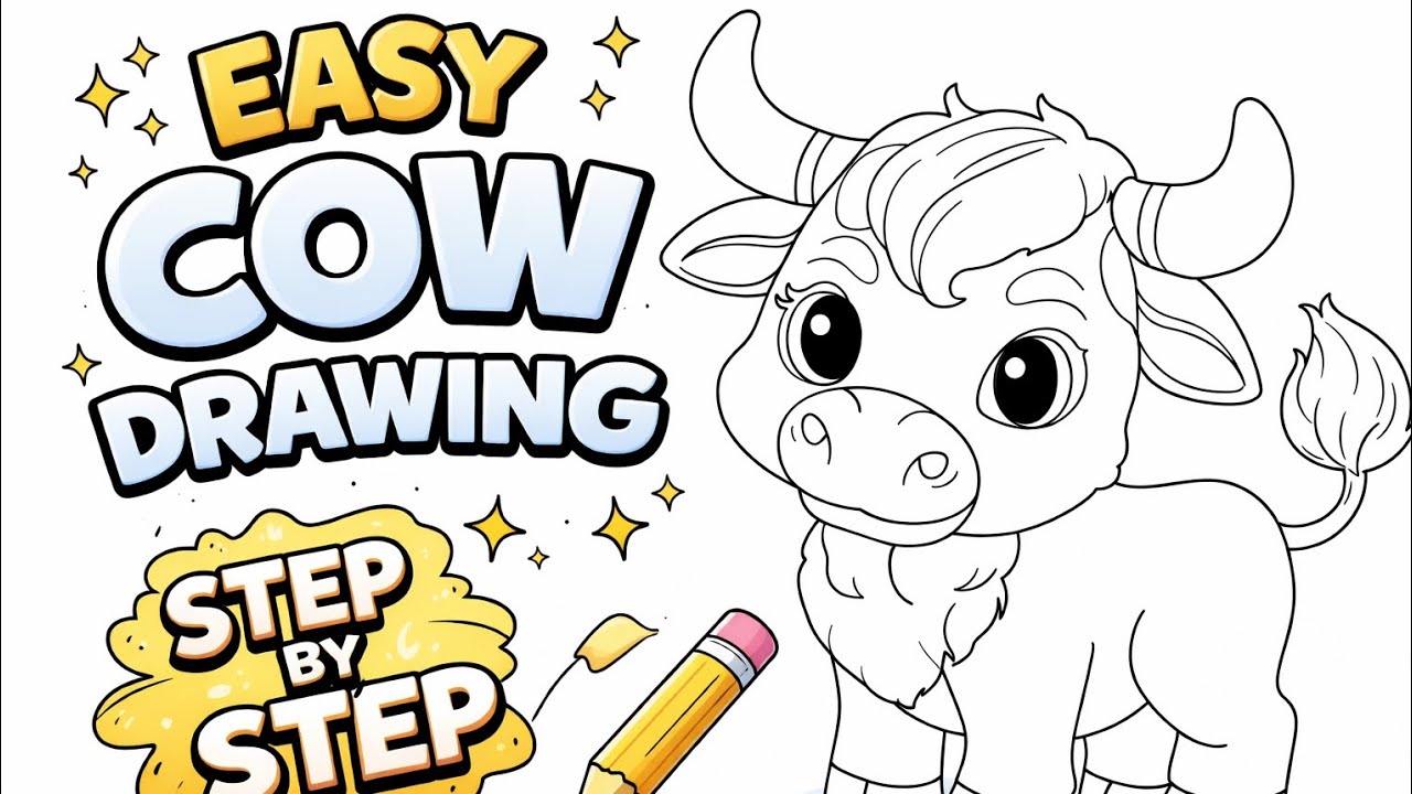 Easy Baby Cow Drawing Step by Step 🐮 | Cute Cartoon Cow Drawing Tutorial for Beginners | 
