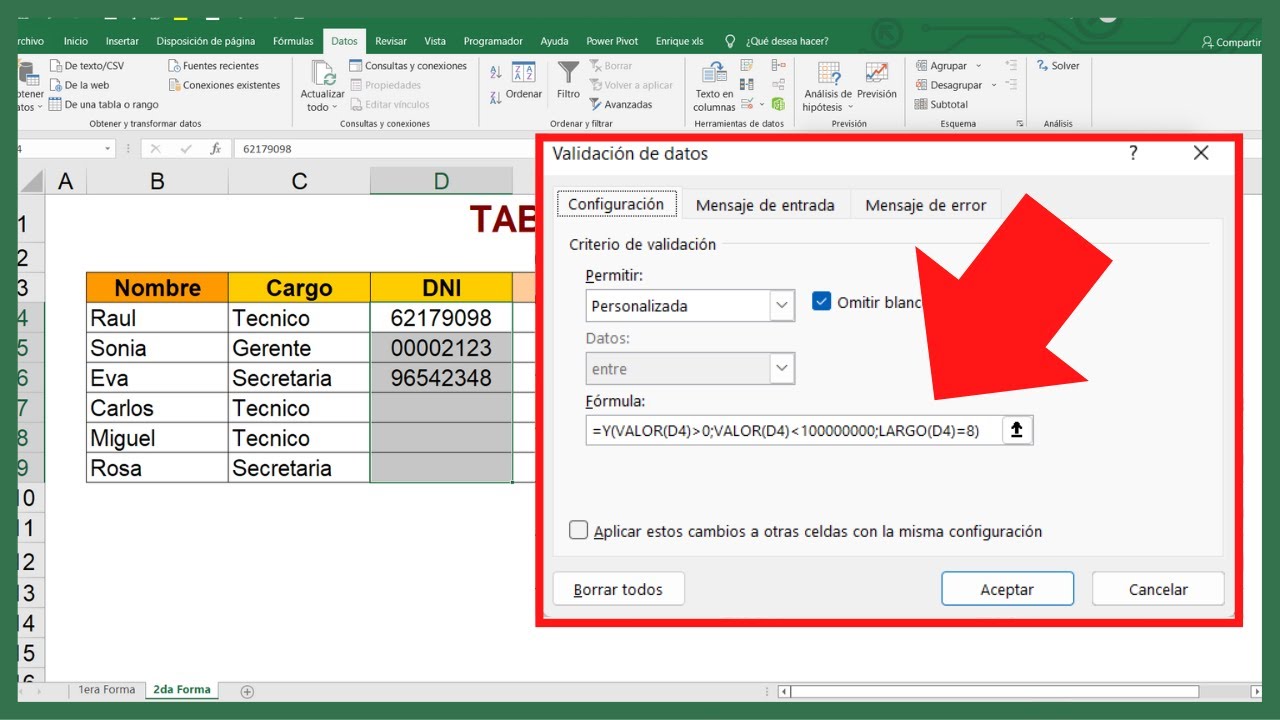 🔴VALIDAR DNI en Excel😉VALIDACI&Oacute;N de datos PERSONALIZADA