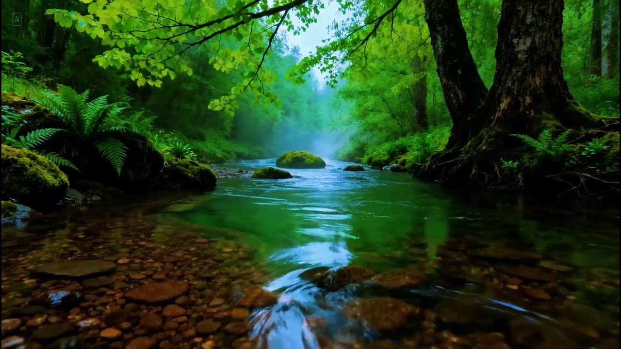 Tranquil Forest Nature Ambience | Soothing River Water Flow | Soft Birds Chirping for Relaxation