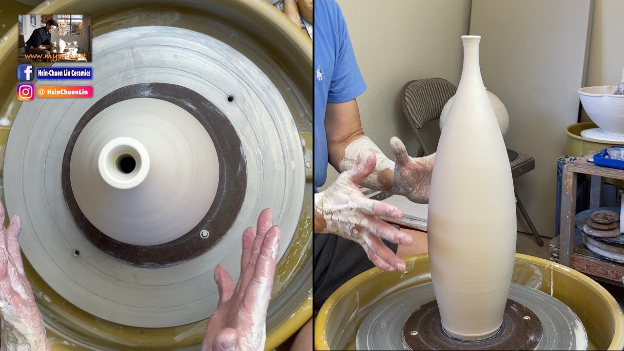595. Learning How to Lift Tall Wall and Make a Thin-Necked Bottle with Hsin-Chuen Lin 林新春 瘦高細頸瓶拉坯示範