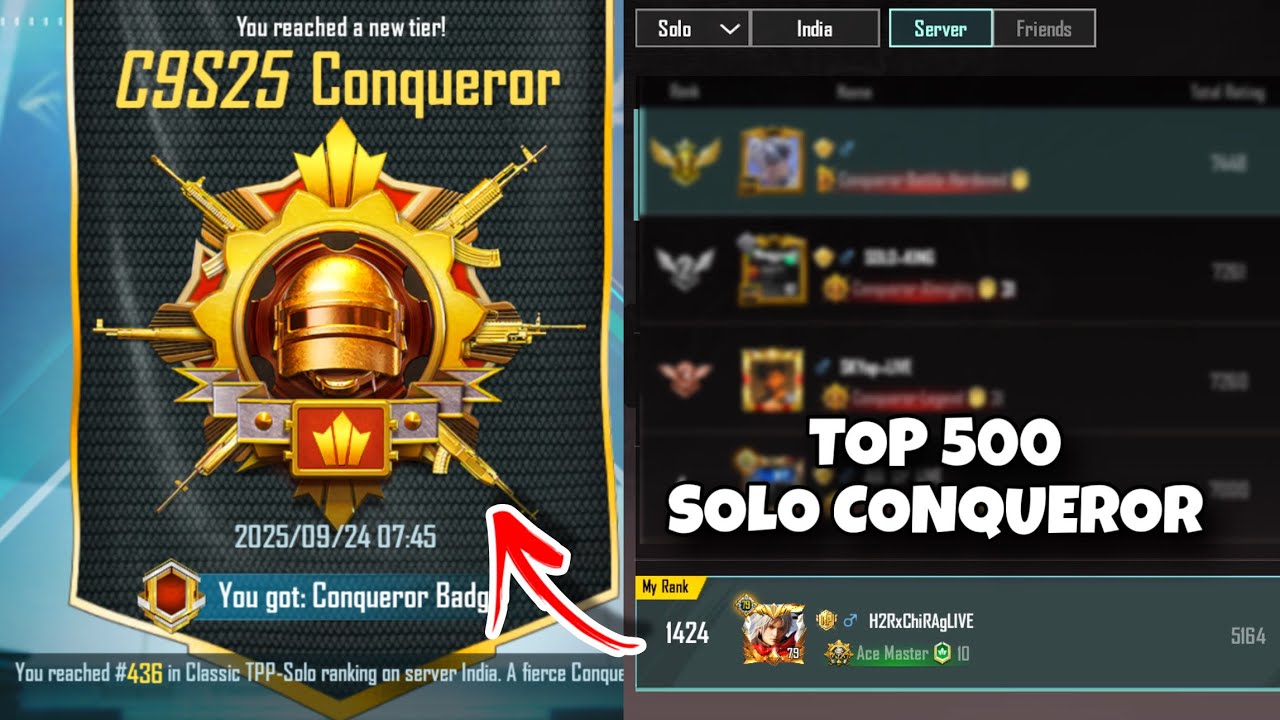 Reaching Too 500 Rank Today 🎯 Season End Solo Conqueror Tips And tricks🔥