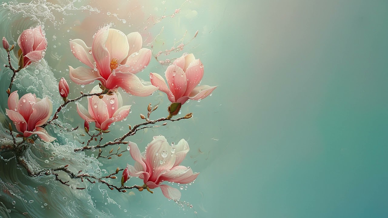 2 Hours of Serene Magnolia & Flowing Water | Relaxing 4K TV Wallpaper
