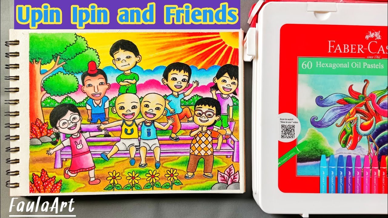 Mewarnai Gambar Tema Upin Ipin dan Teman-temannya Menggunakan Oil Pastel | Crayon