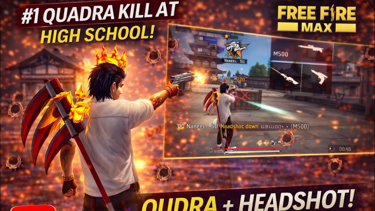#1 Quadra Kill at High School 🔥 | Quadra + Headshots | Free Fire MAX Rank