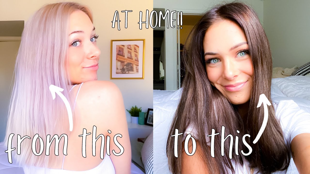 DYING MY HAIR AT HOME // from BLONDE to BROWN HAIR