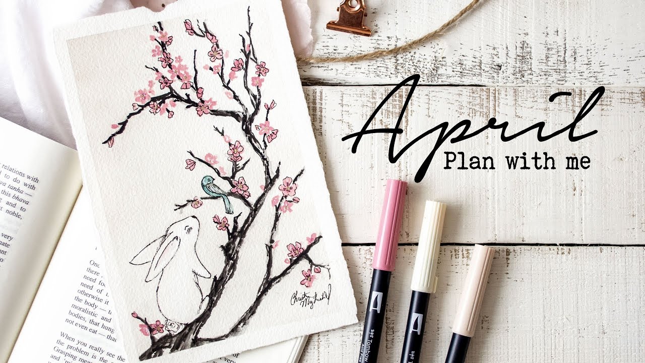 Plan with me | April 2018 Bullet Journal Setup + Cherry Blossom Tutorial!