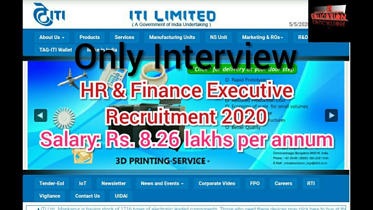 ITI Limited Recruitment 2020/ HR & Finance Executive vacancy/How to fill form for ITI Limited