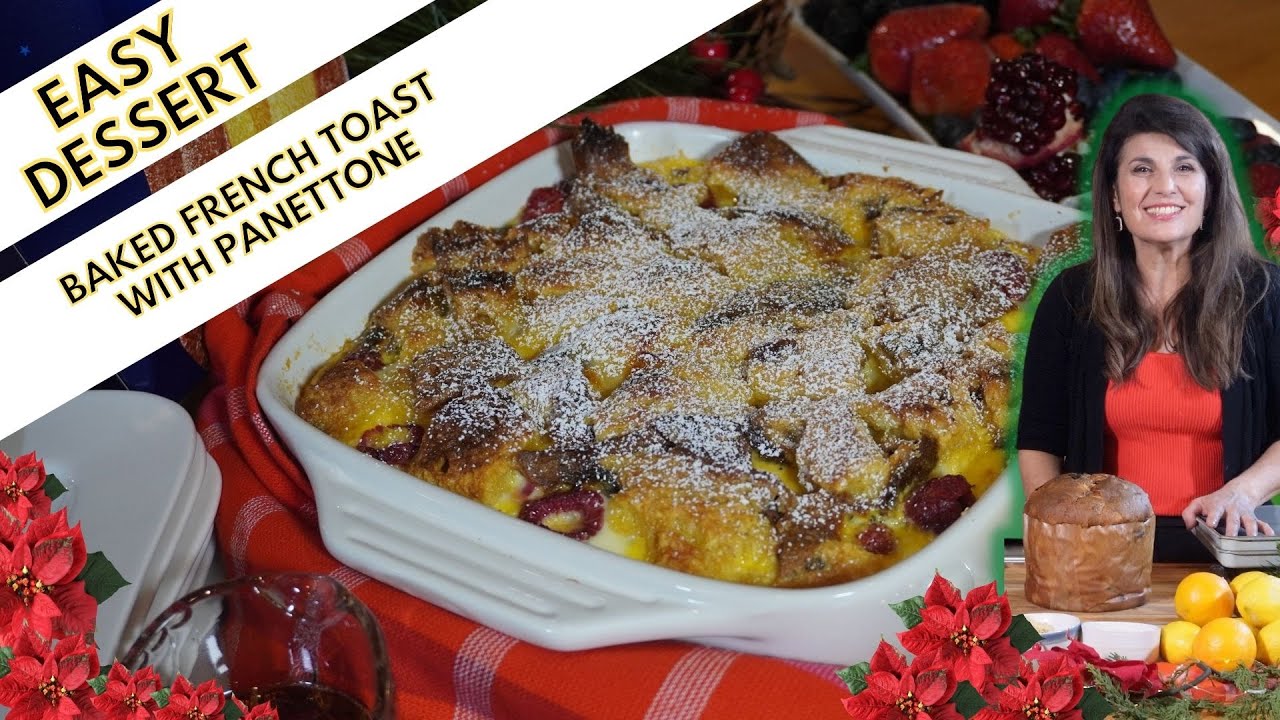 Panettone Baked French Toast with Ricotta and Raspberries (Bread Pudding)