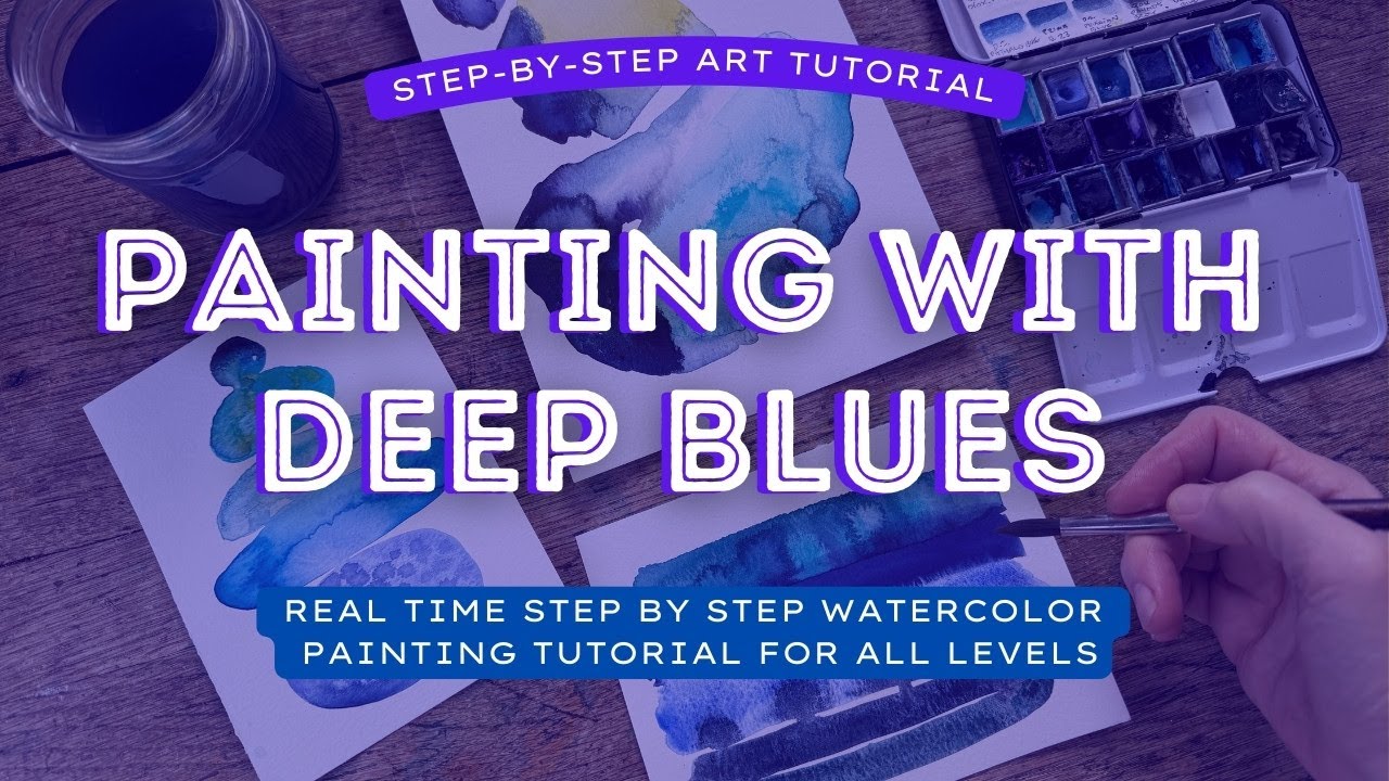 Deep Blue Art Paint Along, Real time watercolour tutorial for beginners, Intuitive painting tutorial