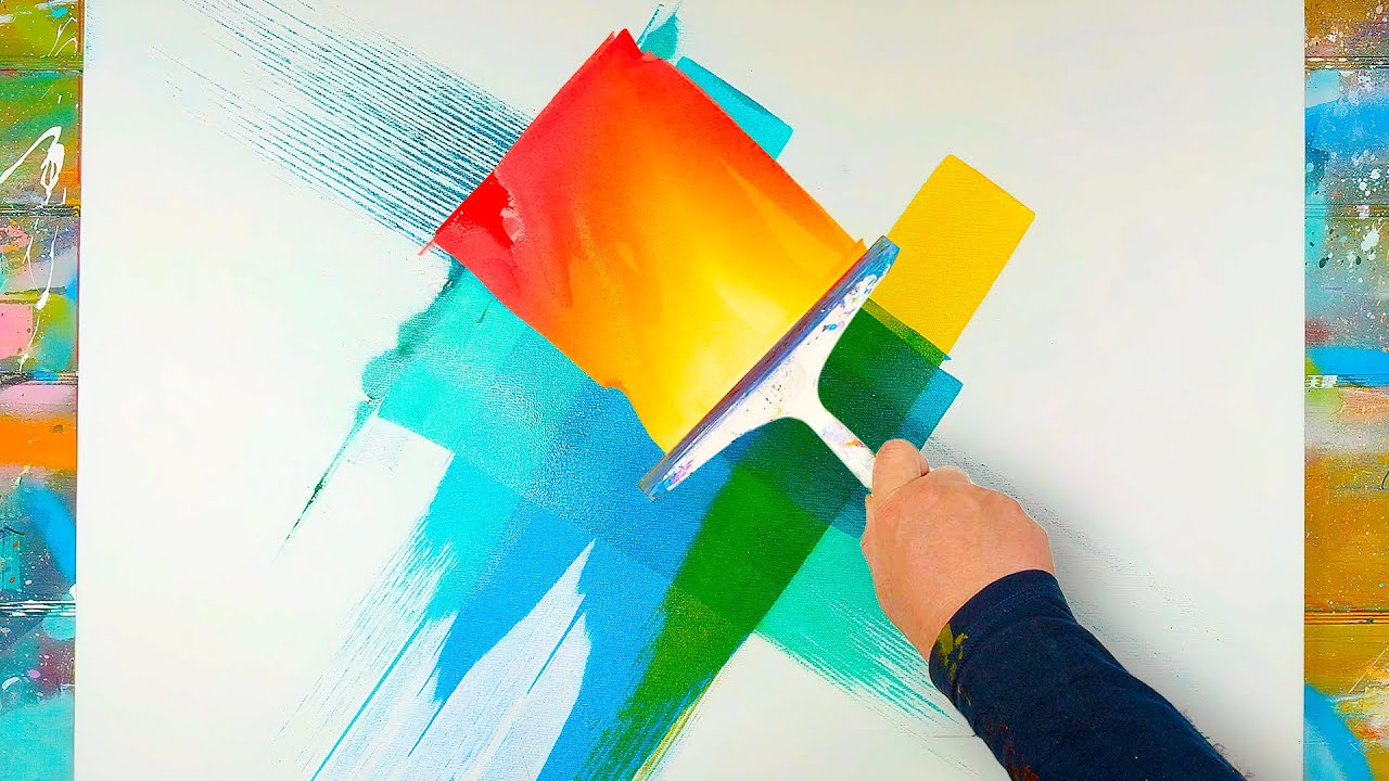 ABSTRACT ART PAINTING Demo With Acrylic Paint and Masking tape | Exactus