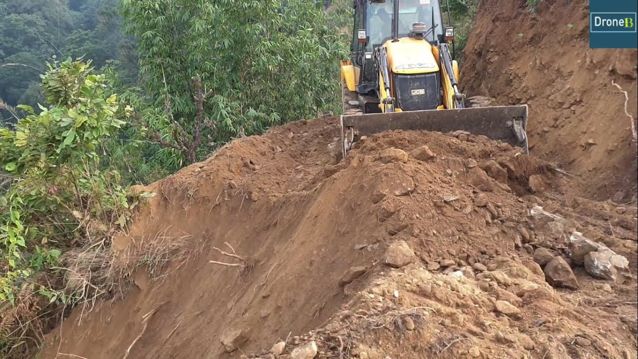 Narrow Hilly Farm Road Construction-Part 3-JCB Backhoe Loader