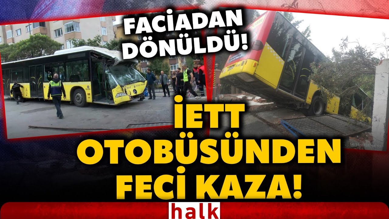 Üsküdar'da feci kaza! El freni çekilmeyen İETT otobüsü hareket ederek istinat duvarında asılı kaldı!
