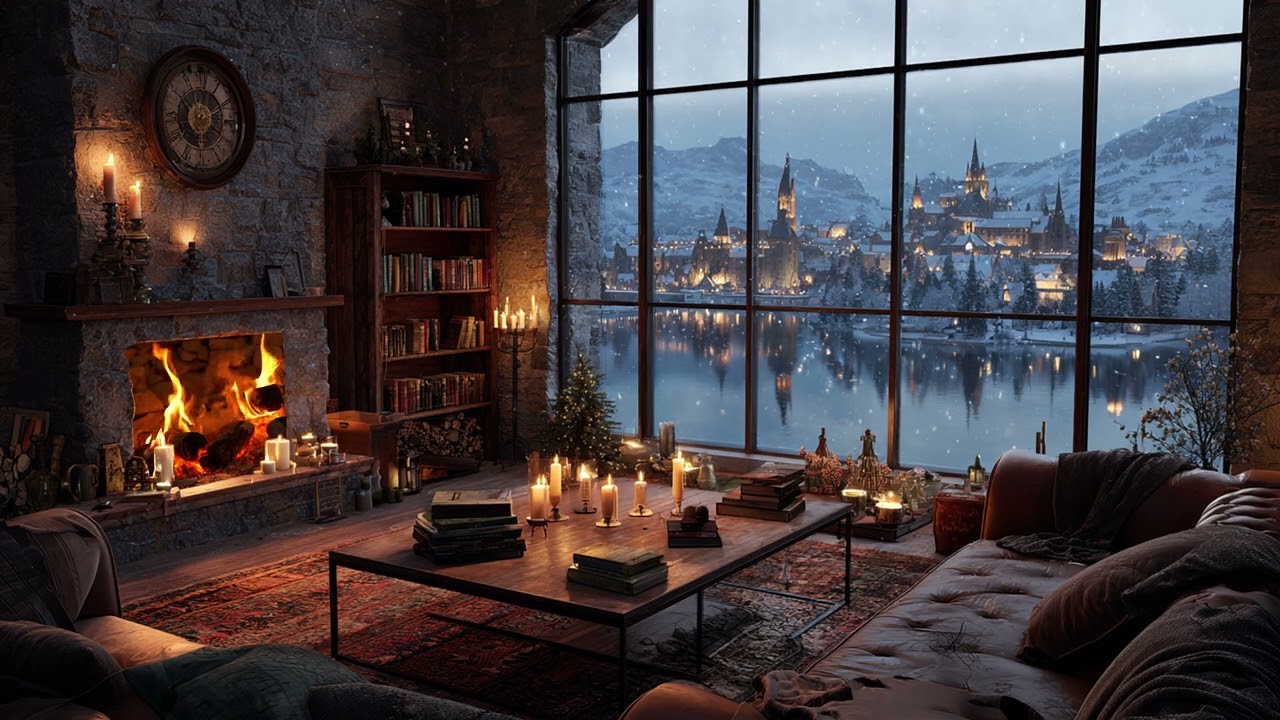 Lights Across the Winter Valley | A Fireside Night Watching the Town Drift to Sleep