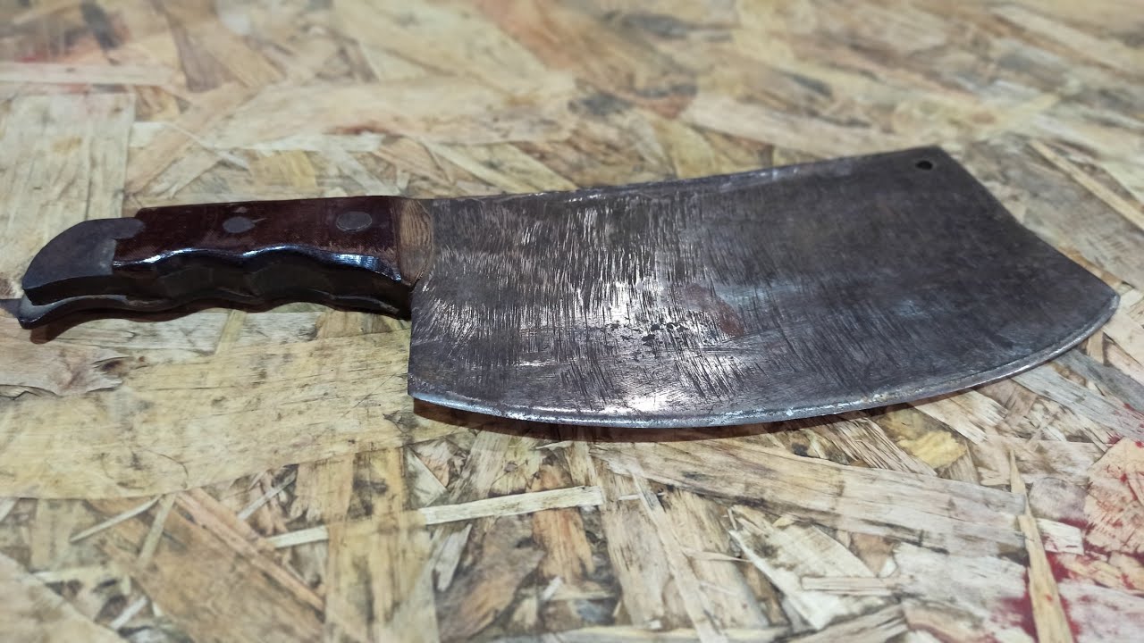 Extremely Damaged Meat Cleaver Restoration / Antique Patina Finish