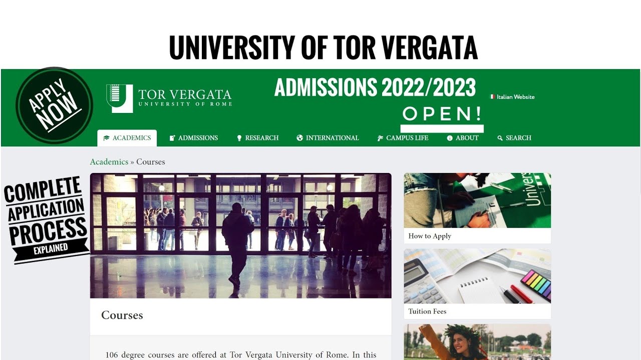UNIVERSITY OF TOR VERGATA Admission Process | Explained