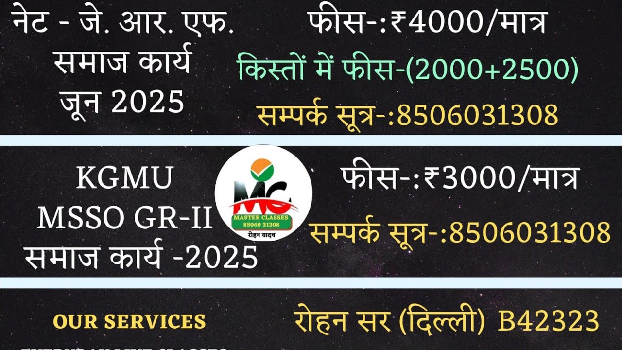SOCIAL WORK ONLINE CLASSES NET JRF & MSSO GR-II #8506031308 ROHAN SIR  SOCIAL WORK CLASSES AVAILABLE