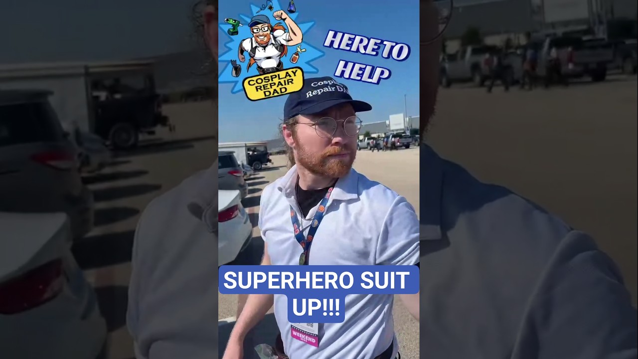 SUPERHERO SUIT UP FOR COSPLAY REPAIR!! #cosplay #cosplayrepairdad #convention #funny