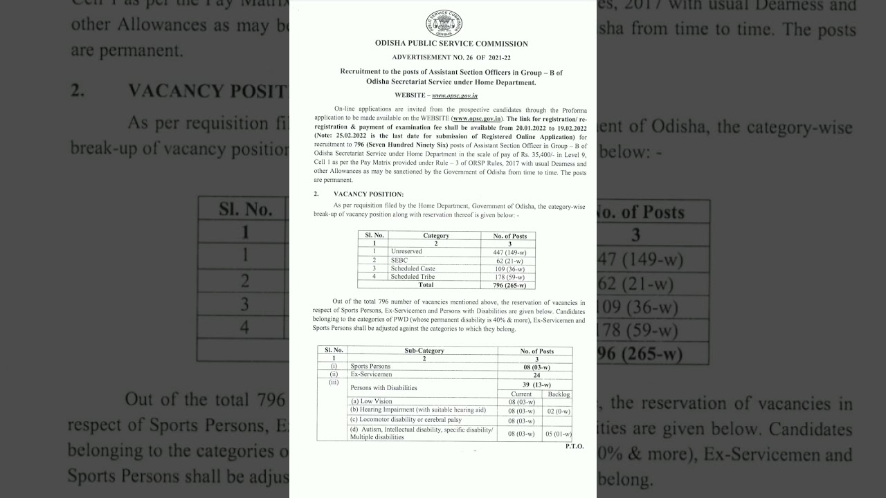 Various Vacancies of Assistant Section Officer in Odisha Public Service Commission....
