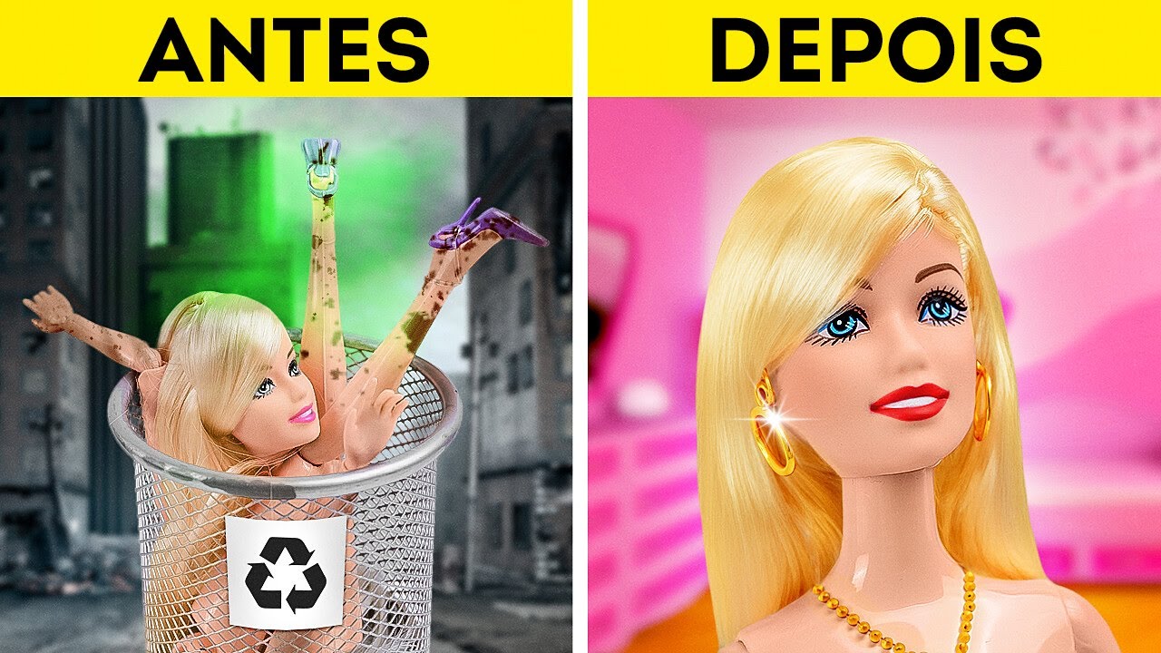 Transformação da Barbie! 😍🤩 Truques e artesanatos para fazer bonecas Barbie 🌈