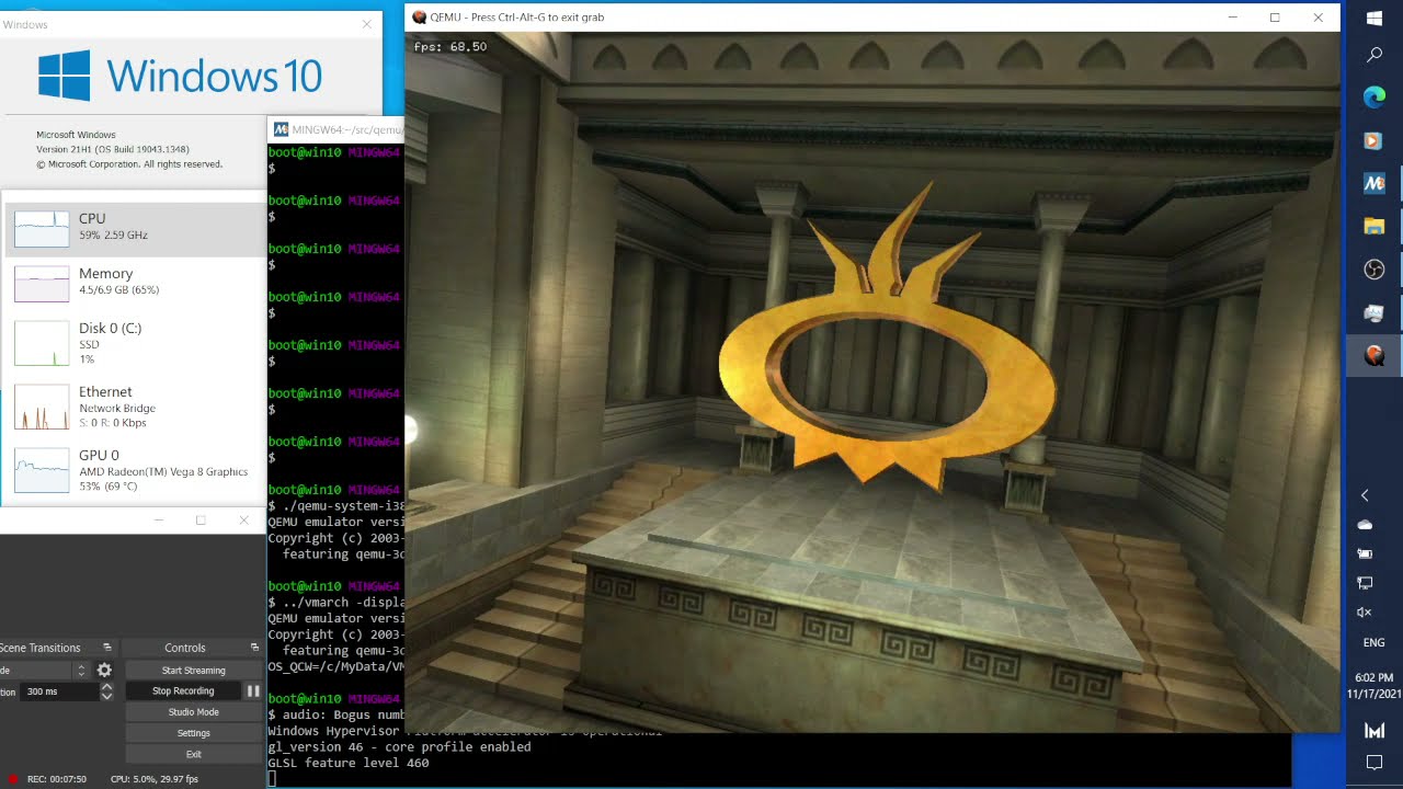 QEMU Virgil 3D with ArchLinux32 on Windows 10 Host - WineD3D on Virgil3D for Windows Games