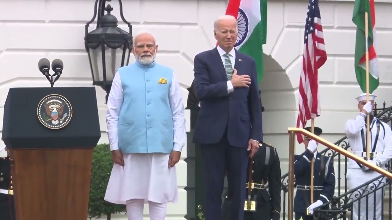 President Biden puts hand on heart for Indian national anthem