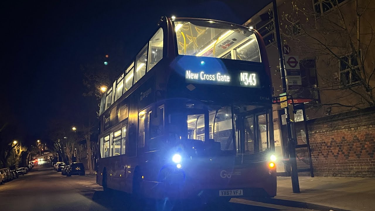 Full Route Visual. Route N343: Trafalgar Square - New Cross Gate | Enviro400MMC EH164 YX67 VFJ