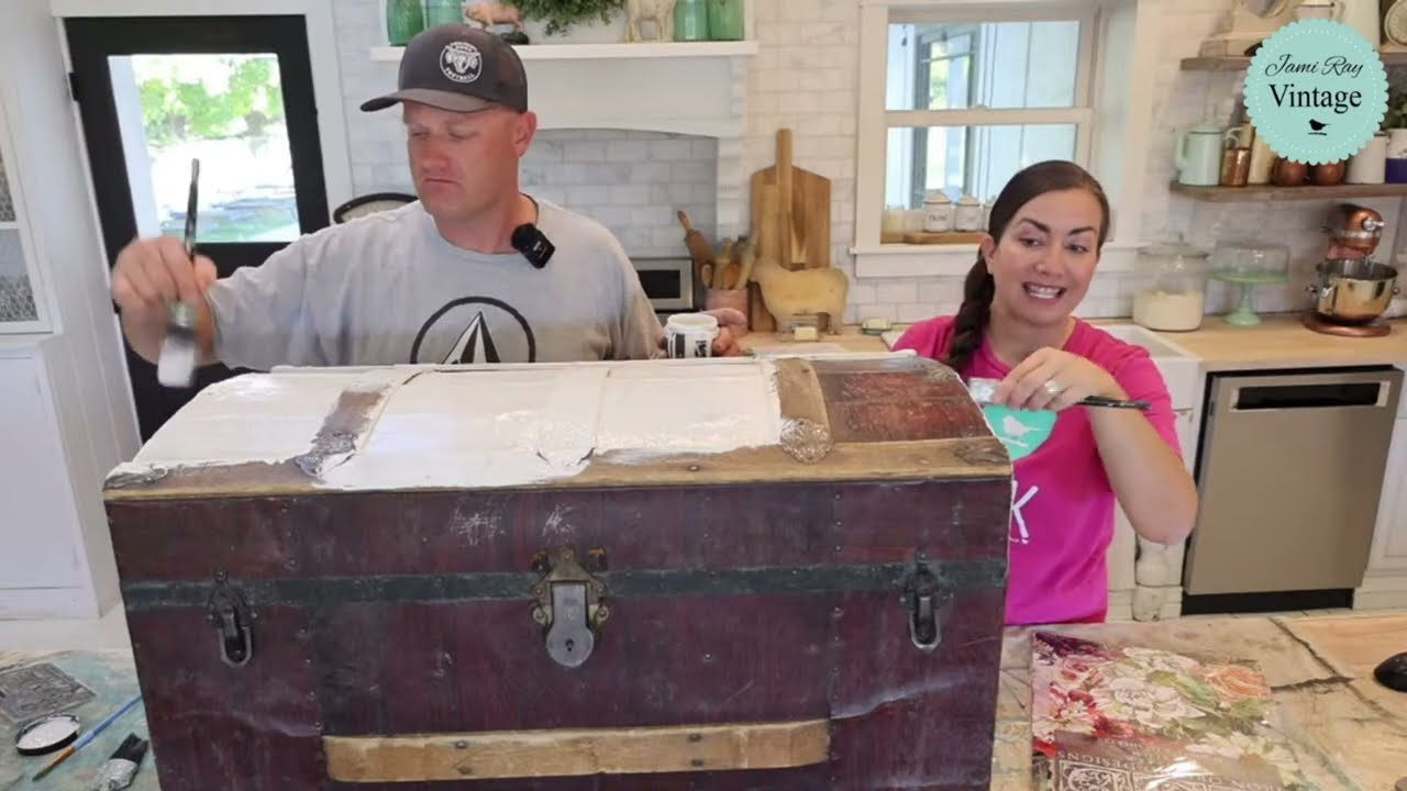 Thrifted For $20 Steamer Trunk Makeover Waste Not Wednesday with Iron Orchid Design Transfers