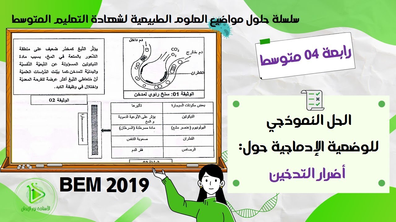 حل موضوع العلوم الطبيعية لشهادة التعليم المتوسط 2019 - الوضعية الإدماجية حول أضرار التدخين