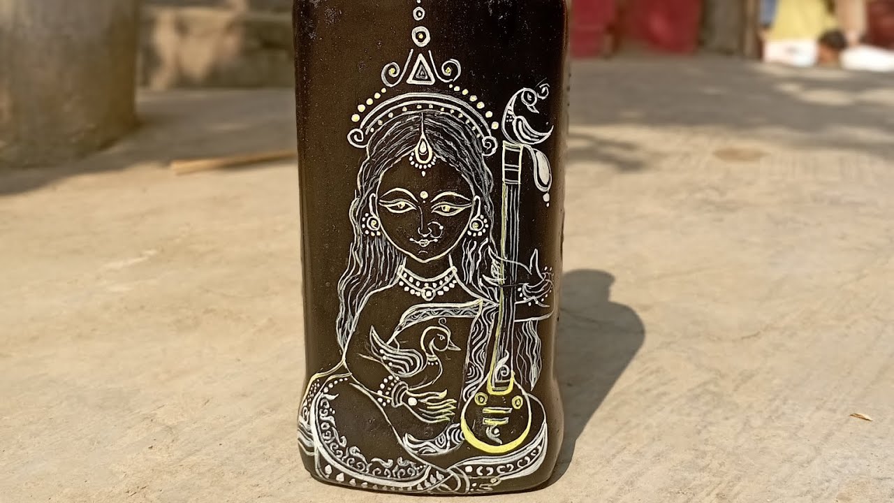 How to draw bottle painting || Ma saraswati bottle art #shortsfeed #bottle #art #viralvideo #shortvi