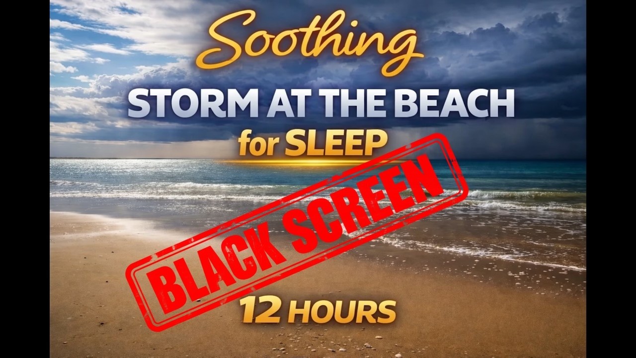 🌊Ocean Waves & Distant Thunderstorm ⛈️12 Hours Black Screen 🌙   Deep Sleep & Relaxing Beach Sounds 💤