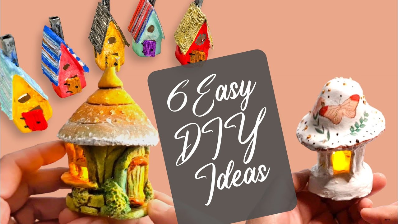6 Mini House DIY Ideas Using Homemade Air Dry Clay/ Texture Paste and Waste