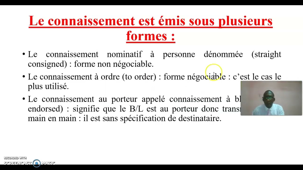 PART 6   LE CONNAISSEMEMT OU BILL OF LADING ET LA CHARTE PARTIE par Khalifa Dram&eacute;