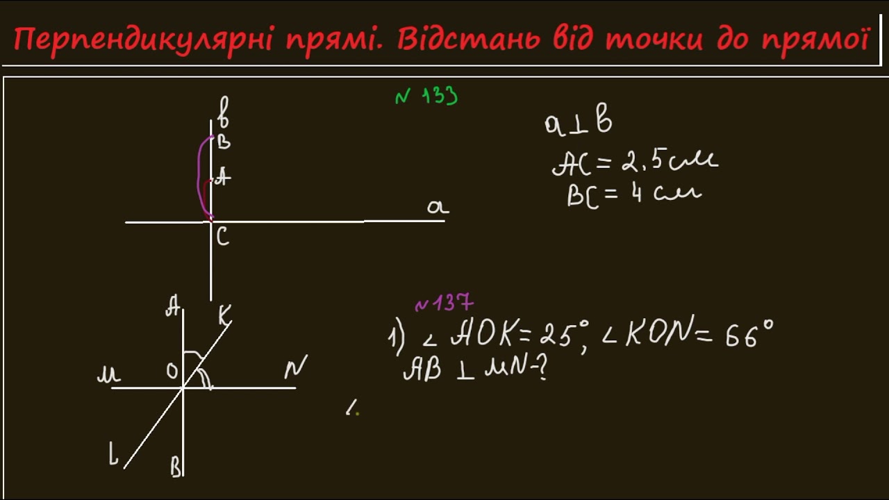 Перпендикулярні прямі.  Відстань від точки до прямої . 7клас.  Практична частина за Істером