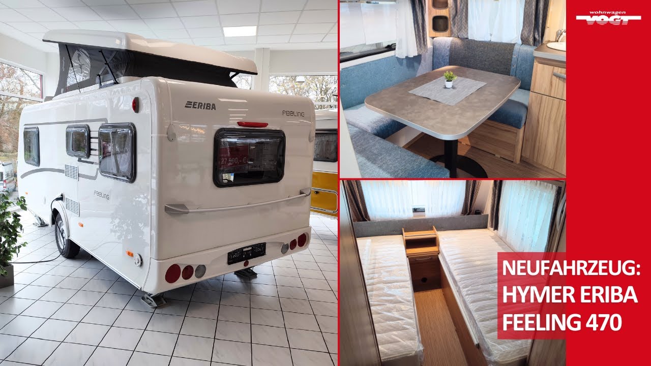 Hymer Eriba Feeling 470, Wohnwagen mit Schlafdach & Festbett, Zusatzpakete, bis zu 6 Schlafpl&auml;tze 😍