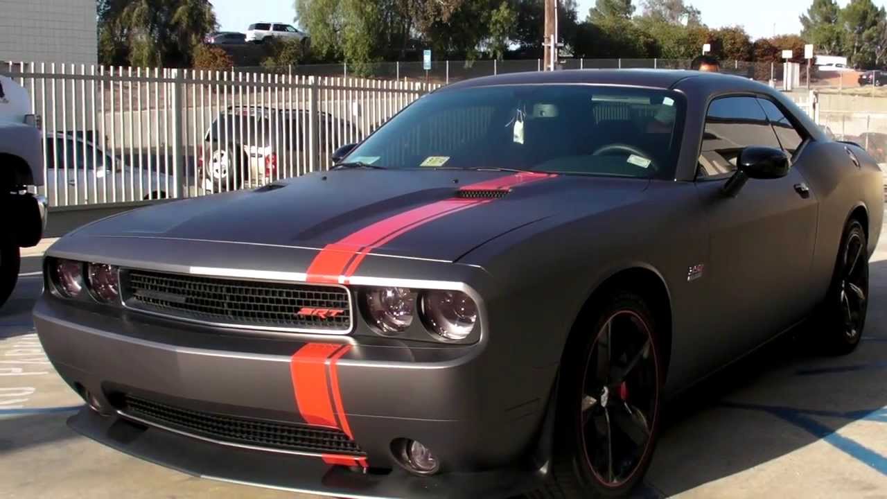 Matte Dark Gray Dodge Challenger with Mopar Stripes