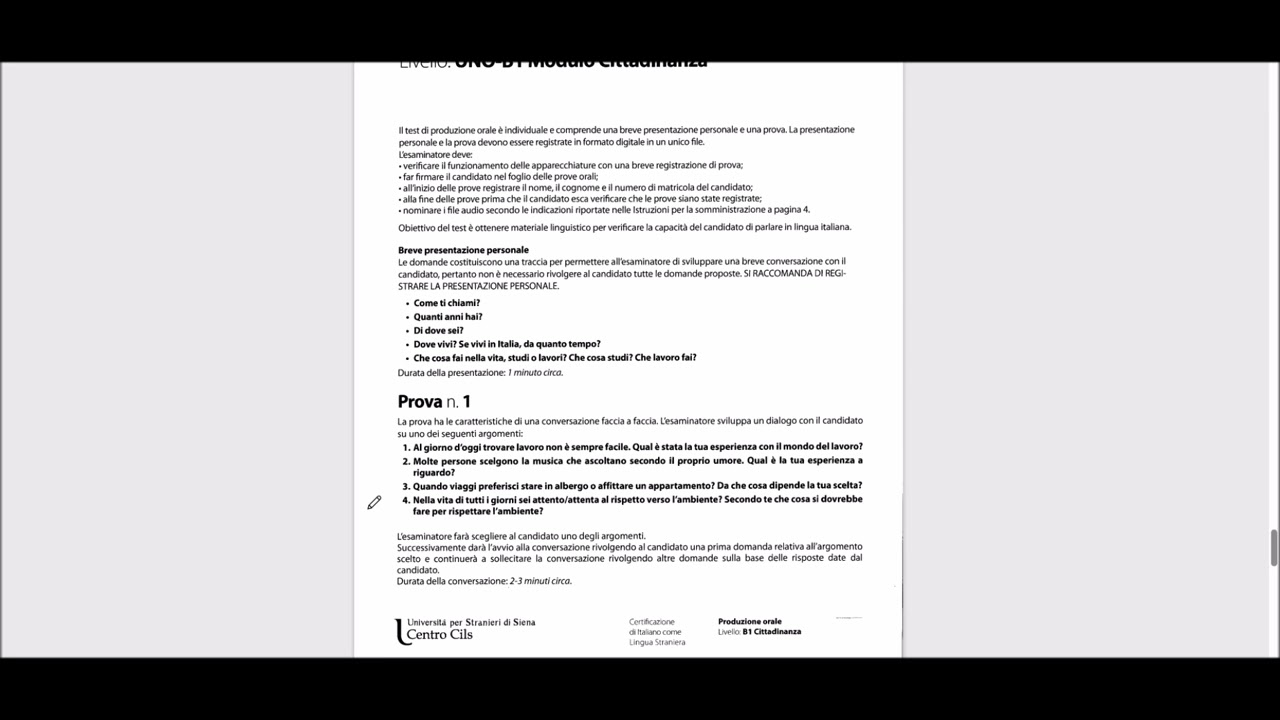 CILS B1 | aprile 2022 | Prova Orale | Versione 2