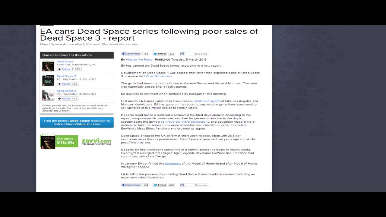 Heads or Tails Report: EA cans Dead Space series