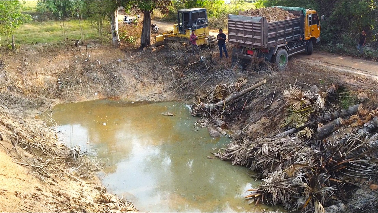 First Start Amazing PROJECT!! Filing Land Delete Useless Deep Fish Pond Use D31P Dozer & 5Ton Truck.