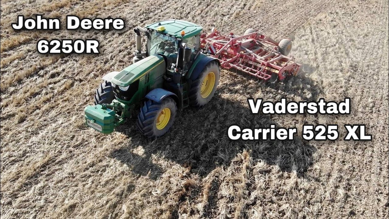 Testy John Deere 6250R & Vaderstad Carrier 525 XL