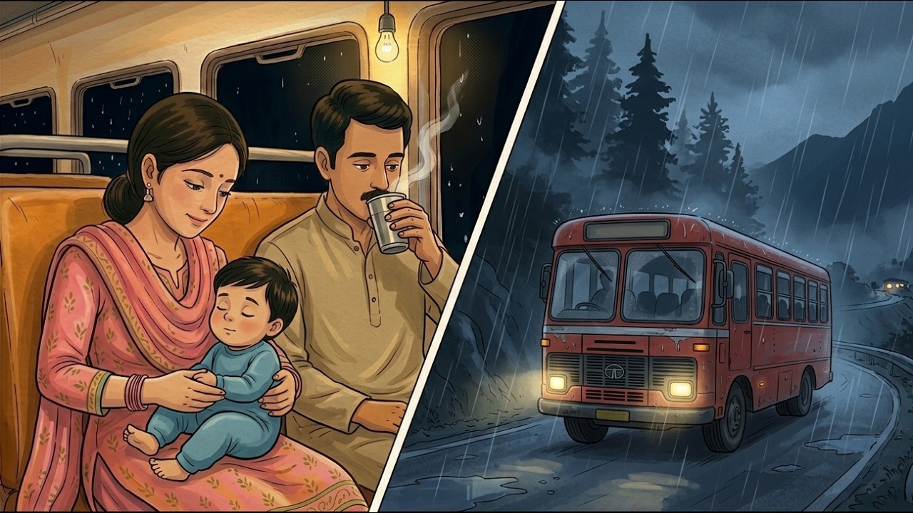 1990s Peaceful Rainy Bus Journey to Mussoorie with Family | Ghibli ASMR