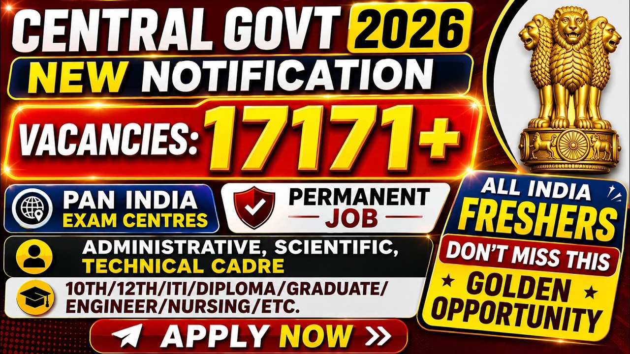 🚨Central Govt 2026 😱17171+ Vacancy 😍Group: A, B & C 🎯10th/12th/Graduate Pass