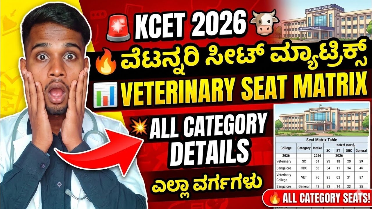 KCET 2026 Veterinary Seat Matrix | Agricultural Quota Seats Released | Category Wise Seat Details