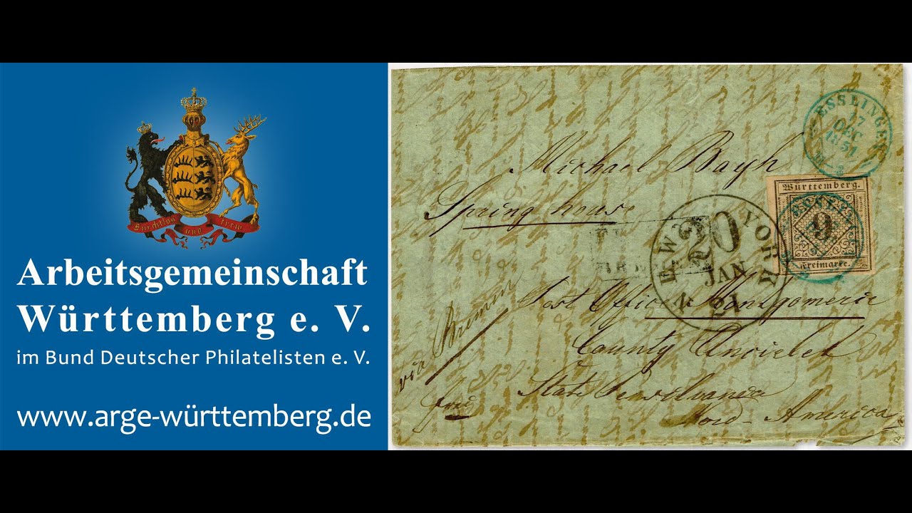 Der früheste Markenbrief aus dem Königreich Württemberg in die USA