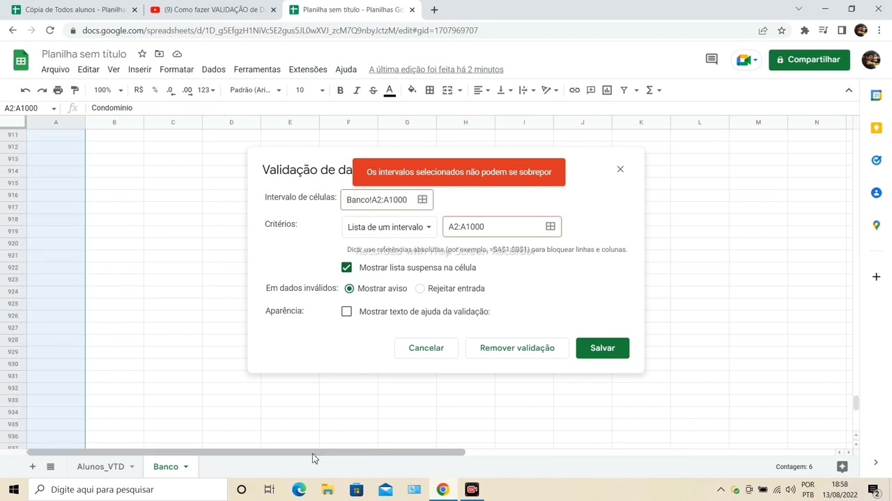 Como fazer  VALIDAÇÃO de DADOS COM  2 OU + COLUNAS DEPENDENTES no Google sheets S APP SCRIPT